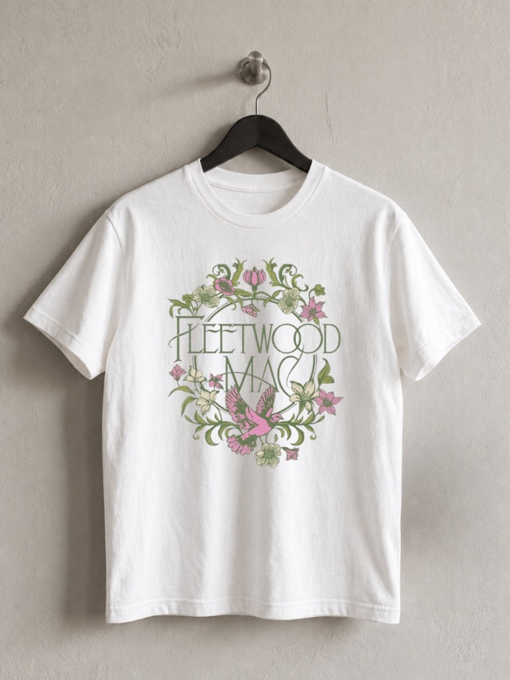 Y2K Fleetwood Mac White With Bird and Floral Graphic Tee